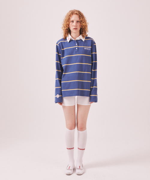 MENASOO(ミナス)の「MNS Striped Cotton Collar T Shirt_Blue(ポロシャツ・レディース・ブルー・F)」の4枚目の写真