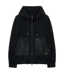 UNGIMMICK（アンジミック）の「LEATHER POCKET MILANO HOODED ZIP-UP (BLACK)（パーカー）」