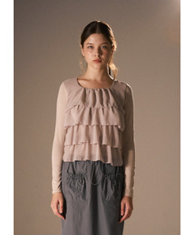 Tiered Ruffle Long Sleeve Top / Beige