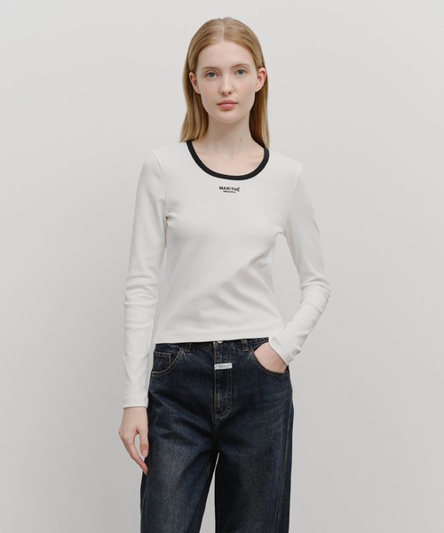 MARITHE + FRANCOIS GIRBAUD(マリテフランソワジルボー)の「W DEEP NECK LONG SLEEVE(Tシャツ/カットソー・レディース・Black/アイボリー/ヘザーグレー・MEDIUM/SMALL)」の1枚目の写真
