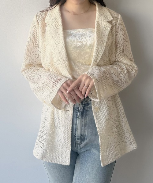 mipiarl(ミピアール)の「総レーステーラードシャツジャケット(テーラードジャケット・レディース・アイボリー/ブラック・LARGE/MEDIUM/SMALL)」の3枚目の写真