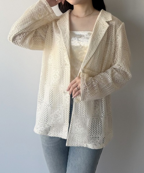 mipiarl(ミピアール)の「総レーステーラードシャツジャケット(テーラードジャケット・レディース・アイボリー/ブラック・LARGE/MEDIUM/SMALL)」の4枚目の写真