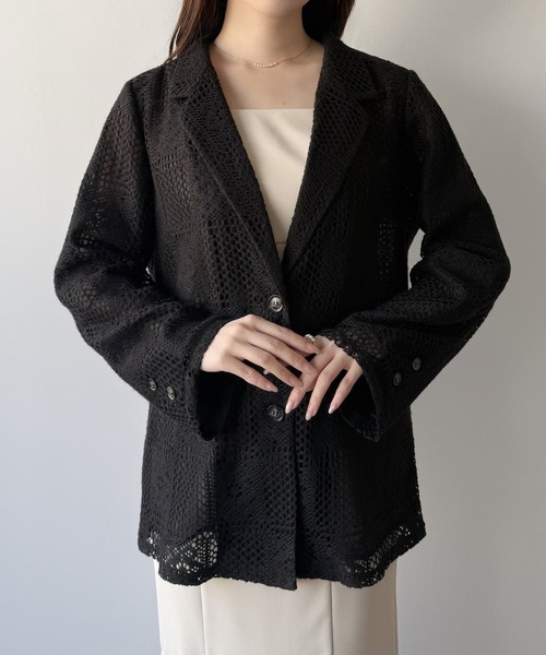 mipiarl(ミピアール)の「総レーステーラードシャツジャケット(テーラードジャケット・レディース・アイボリー/ブラック・LARGE/MEDIUM/SMALL)」の13枚目の写真