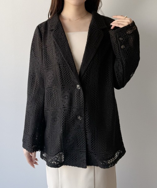 mipiarl(ミピアール)の「総レーステーラードシャツジャケット(テーラードジャケット・レディース・アイボリー/ブラック・LARGE/MEDIUM/SMALL)」の14枚目の写真