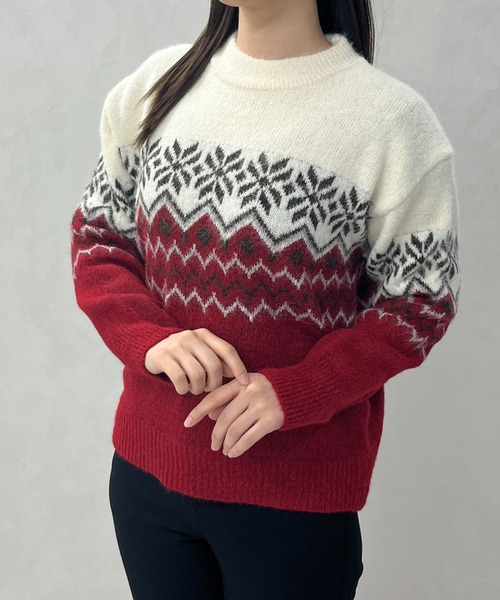 MISCH MASCH(ミッシュマッシュ)の「一部店舗限定 ノルディック柄配色ニットプルオーバー(ニット/セーター・レディース・レッド/パープル/ブルー・フリ-)」の3枚目の写真