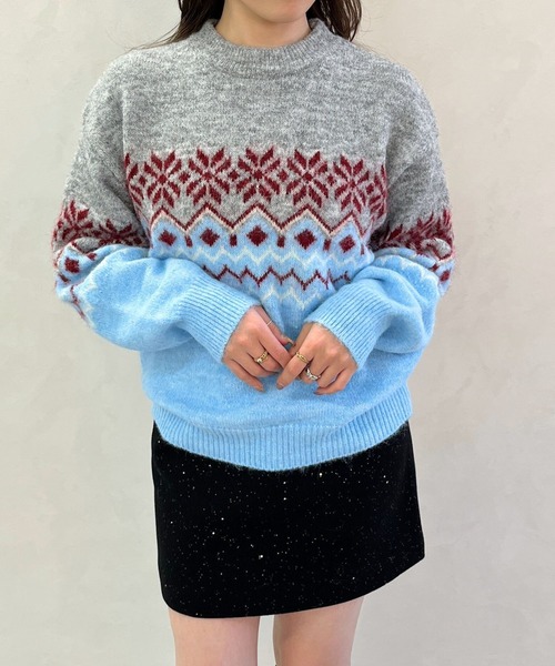 MISCH MASCH(ミッシュマッシュ)の「一部店舗限定 ノルディック柄配色ニットプルオーバー(ニット/セーター・レディース・レッド/パープル/ブルー・フリ-)」の2枚目の写真