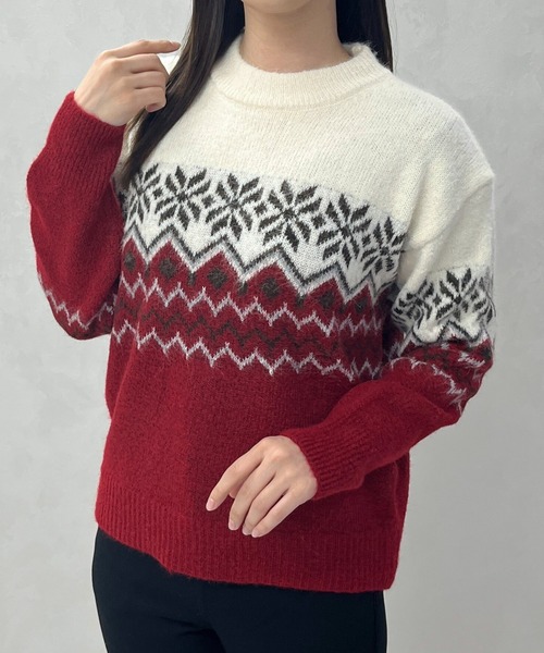 MISCH MASCH(ミッシュマッシュ)の「一部店舗限定 ノルディック柄配色ニットプルオーバー(ニット/セーター・レディース・レッド/パープル/ブルー・フリ-)」の6枚目の写真