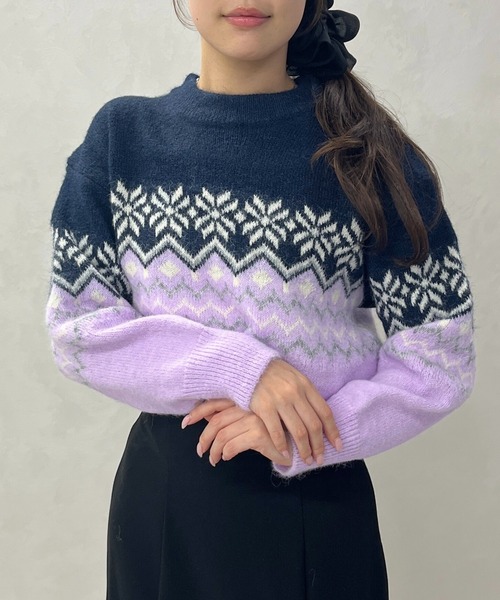 MISCH MASCH(ミッシュマッシュ)の「一部店舗限定 ノルディック柄配色ニットプルオーバー(ニット/セーター・レディース・レッド/パープル/ブルー・フリ-)」の4枚目の写真