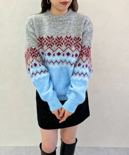MISCH MASCH(ミッシュマッシュ)の「一部店舗限定 ノルディック柄配色ニットプルオーバー(ニット/セーター・レディース・レッド/パープル/ブルー・フリ-)」の7枚目の写真