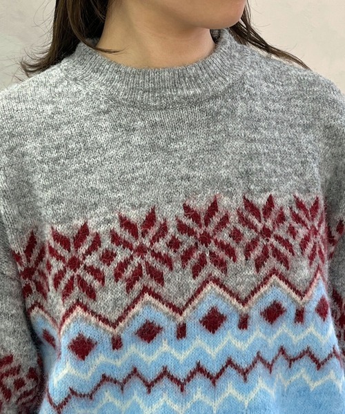 MISCH MASCH(ミッシュマッシュ)の「一部店舗限定 ノルディック柄配色ニットプルオーバー(ニット/セーター・レディース・レッド/パープル/ブルー・フリ-)」の12枚目の写真