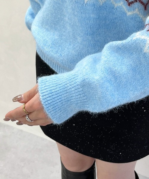 MISCH MASCH(ミッシュマッシュ)の「一部店舗限定 ノルディック柄配色ニットプルオーバー(ニット/セーター・レディース・レッド/パープル/ブルー・フリ-)」の13枚目の写真