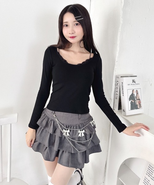 Loueme(ルエム)の「カップ付きレースレイヤードトップス(Tシャツ/カットソー・レディース・グレー/ブラック/ホワイト・FREE)」の5枚目の写真