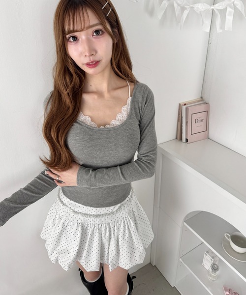Loueme(ルエム)の「カップ付きレースレイヤードトップス(Tシャツ/カットソー・レディース・グレー/ブラック/ホワイト・FREE)」の14枚目の写真