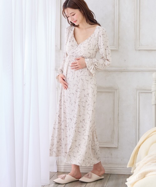 セール】レーヨンベア天竺リボン柄・無地 授乳ブラ付きネグリジェ