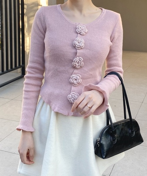 frunco（フランコ）の「フラワーヘムトップス（Tシャツ/カットソー・レディース・ホワイト/ピンク・FREE）」の2枚目の写真