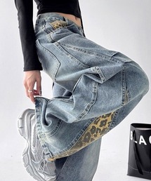 inst.ALL（インストール）の「レオパード柄切替デニムワイドカーブパンツ（デニムパンツ）」