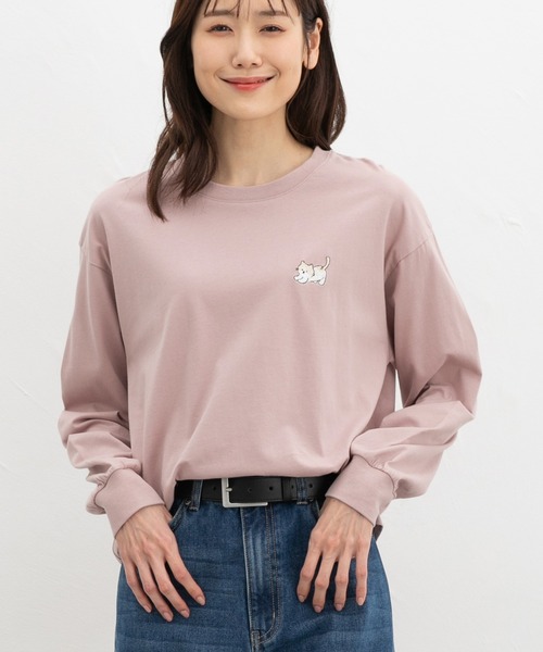 Honeys(ハニーズ)の「モチーフ刺繍Tシャツ(Tシャツ/カットソー・レディース・スミクロ/ネイビー/ミント/ピンク/ライトベージュ・L/M/S/SS)」の14枚目の写真