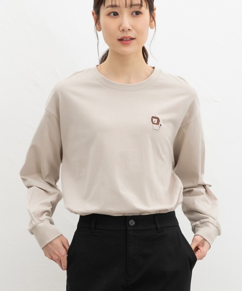 Honeys(ハニーズ)の「モチーフ刺繍Tシャツ(Tシャツ/カットソー・レディース・スミクロ/ネイビー/ミント/ピンク/ライトベージュ・L/M/S/SS)」の19枚目の写真