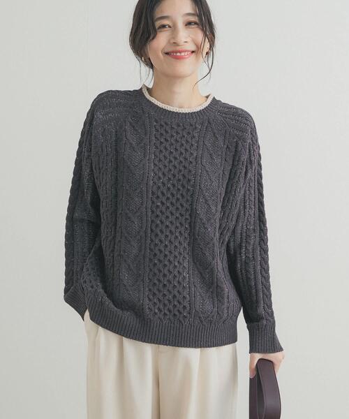 URBAN RESEARCH DOORS（アーバンリサーチドアーズ）の「ラグランモールニット（ニット/セーター・レディース・アイボリー/チャコールグレー・FREE）」の14枚目の写真