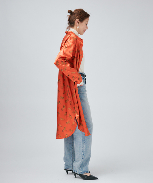 VERMEIL par iena（ヴェルメイユパーイエナ）の「Horsey Pattern シャツワンピース（シャツワンピース・レディース・オレンジ/チャコールグレー・FREE）」の8枚目の写真