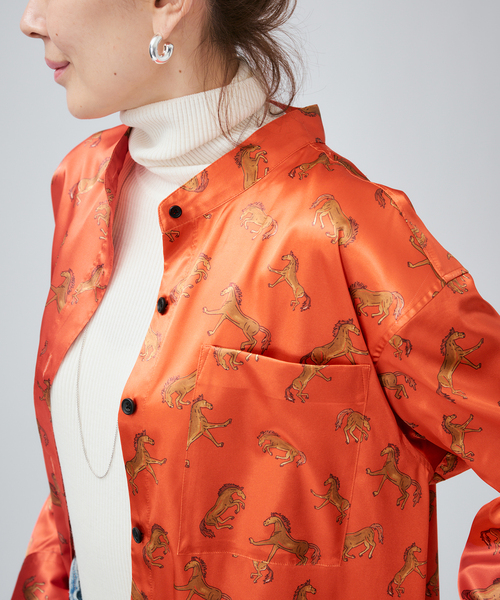 VERMEIL par iena（ヴェルメイユパーイエナ）の「Horsey Pattern シャツワンピース（シャツワンピース・レディース・オレンジ/チャコールグレー・FREE）」の10枚目の写真