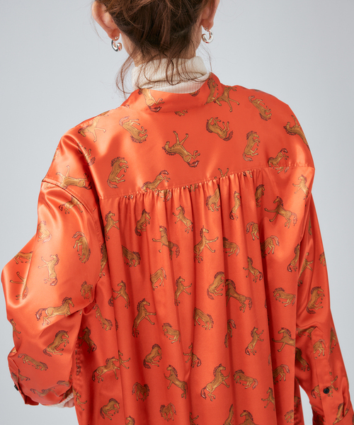 VERMEIL par iena（ヴェルメイユパーイエナ）の「Horsey Pattern シャツワンピース（シャツワンピース・レディース・オレンジ/チャコールグレー・FREE）」の11枚目の写真