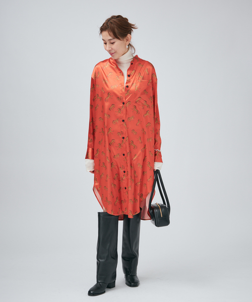 VERMEIL par iena（ヴェルメイユパーイエナ）の「Horsey Pattern シャツワンピース（シャツワンピース・レディース・オレンジ/チャコールグレー・FREE）」の13枚目の写真