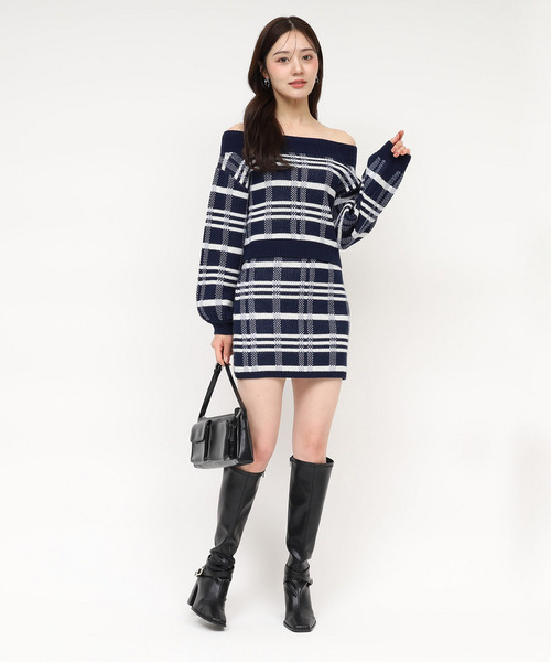 ROYAL PARTY(ロイヤルパーティー)の「チェックジャガードニットミニセットアップ(ニット/セーター・レディース・ブラック/ネイビー/オフホワイト・FREE)」の9枚目の写真