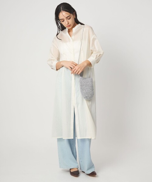 green label relaxing（グリーンレーベルリラクシング）の「シアー ストライプ シャツワンピース（シャツワンピース・レディース・オフホワイト/モカ/ブラック・FREE）」の2枚目の写真