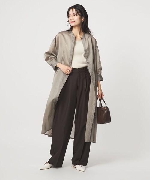 green label relaxing（グリーンレーベルリラクシング）の「シアー ストライプ シャツワンピース（シャツワンピース・レディース・オフホワイト/モカ/ブラック・FREE）」の4枚目の写真