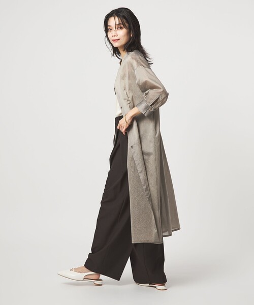 green label relaxing（グリーンレーベルリラクシング）の「シアー ストライプ シャツワンピース（シャツワンピース・レディース・オフホワイト/モカ/ブラック・FREE）」の6枚目の写真