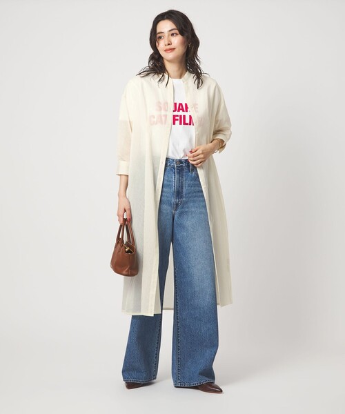 green label relaxing（グリーンレーベルリラクシング）の「シアー ストライプ シャツワンピース（シャツワンピース・レディース・オフホワイト/モカ/ブラック・FREE）」の8枚目の写真