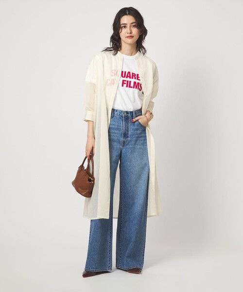 green label relaxing（グリーンレーベルリラクシング）の「シアー ストライプ シャツワンピース（シャツワンピース・レディース・オフホワイト/モカ/ブラック・FREE）」の9枚目の写真