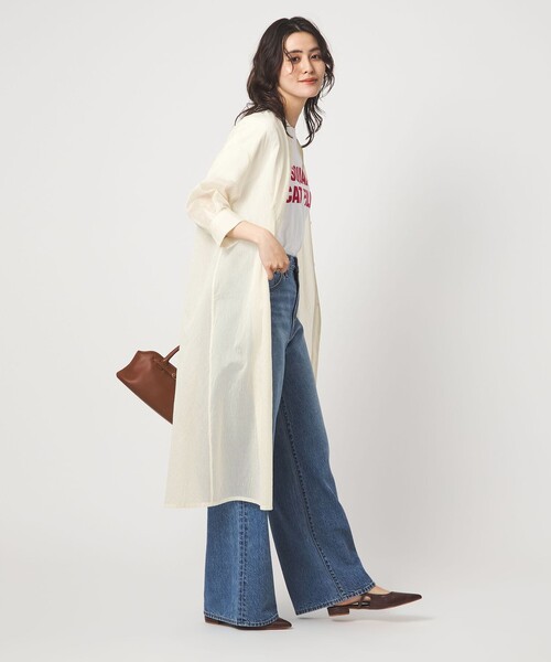 green label relaxing（グリーンレーベルリラクシング）の「シアー ストライプ シャツワンピース（シャツワンピース・レディース・オフホワイト/モカ/ブラック・FREE）」の10枚目の写真