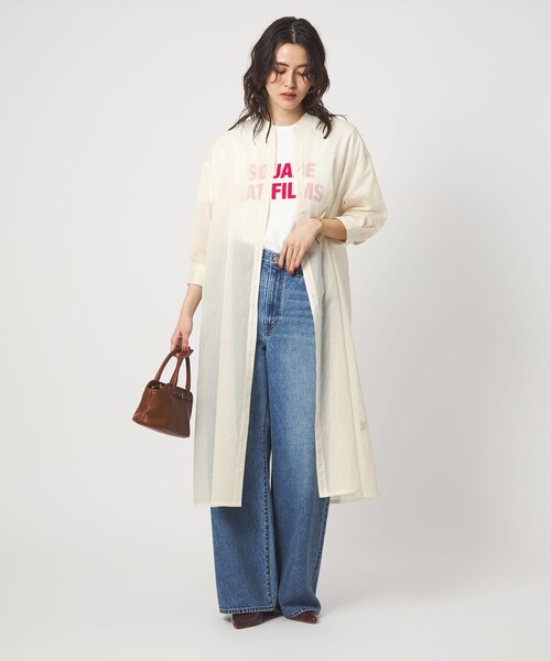 green label relaxing（グリーンレーベルリラクシング）の「シアー ストライプ シャツワンピース（シャツワンピース・レディース・オフホワイト/モカ/ブラック・FREE）」の11枚目の写真