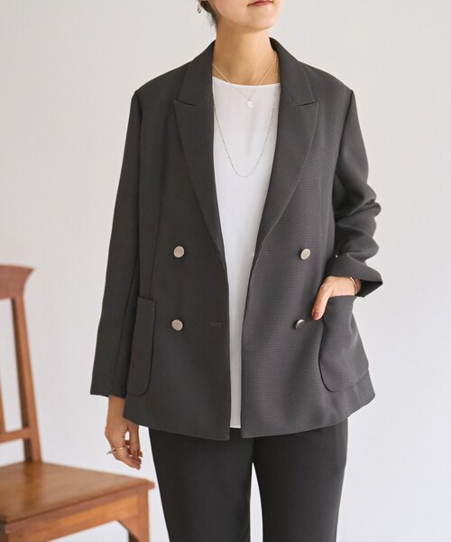 LIVETART（リヴェタート）の「《LIVETART》ボンディングメッシュジャケット（テーラードジャケット・レディース・グレー/ネイビー・FREE）」の8枚目の写真