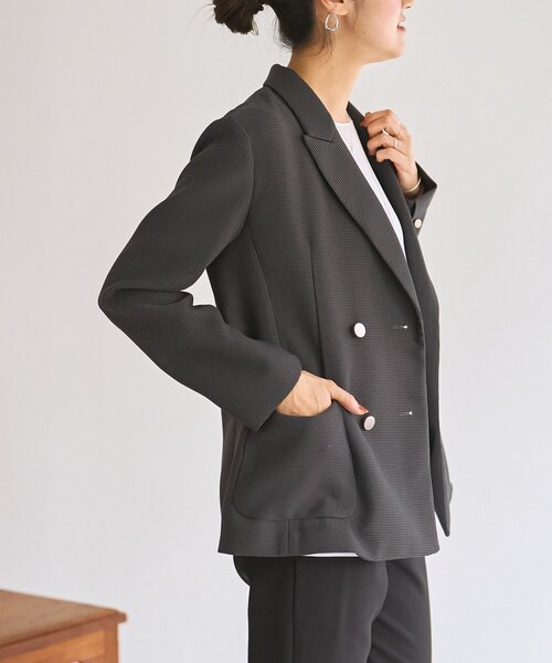 LIVETART（リヴェタート）の「《LIVETART》ボンディングメッシュジャケット（テーラードジャケット・レディース・グレー/ネイビー・FREE）」の13枚目の写真