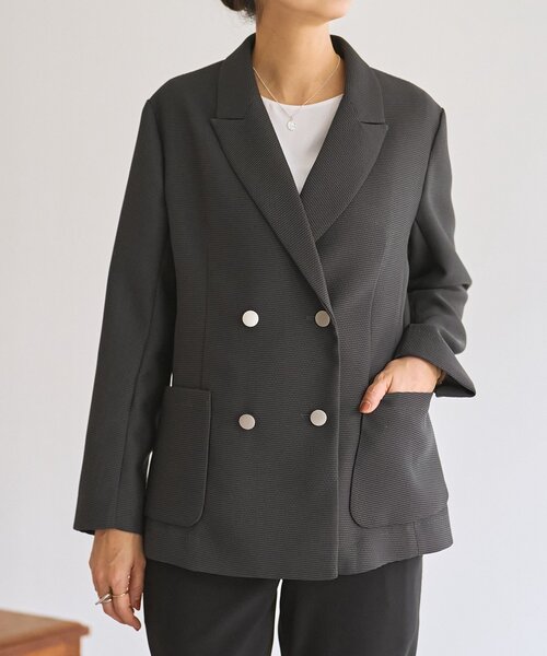 LIVETART（リヴェタート）の「《LIVETART》ボンディングメッシュジャケット（テーラードジャケット・レディース・グレー/ネイビー・FREE）」の14枚目の写真