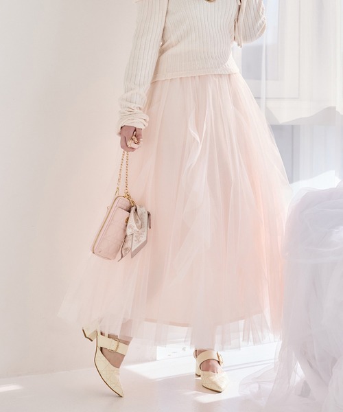 one after another NICE CLAUP(ワンアフターアナザーナイスクラップ)の「イレヘムチュールスカート(スカート・レディース・チャコールグレー/アイボリー/ライトピンク・FREE)」の1枚目の写真