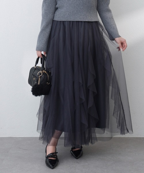 one after another NICE CLAUP(ワンアフターアナザーナイスクラップ)の「イレヘムチュールスカート(スカート・レディース・チャコールグレー/アイボリー/ライトピンク・FREE)」の3枚目の写真