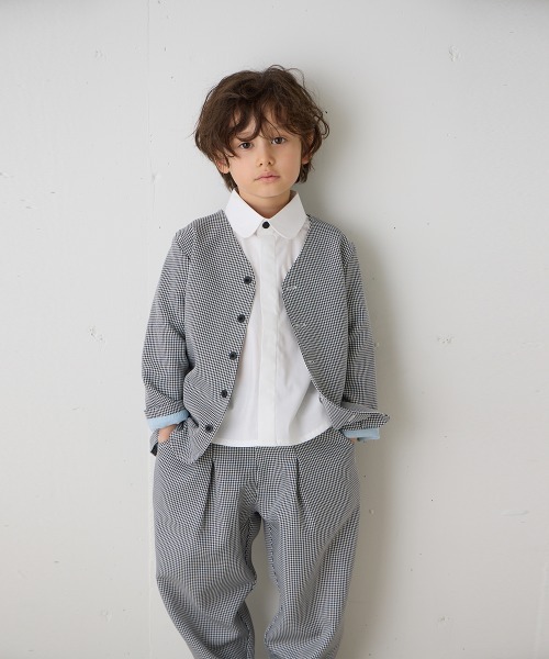 【美品　riziere　リジュール】　セットアップ　シャツ　ネクタイ　100 千鳥格子シングルノーカラーセットアップ（スーツセット）｜riziere