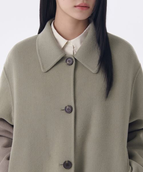 MUSINSA STANDARD WOMAN（ムシンサスタンダードウーマン）の「ウィメンズカシミヤブレンドハンドメイドショートマックコート[ライトカーキ]（チェスターコート・レディース・その他・LARGE/MEDIUM/SMALL/X-SMALL）」の3枚目の写真