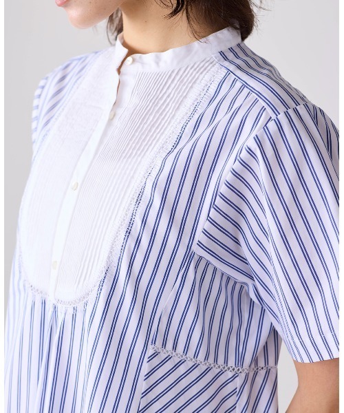 Marilyn Moon（マリリンムーン）の「pin tuck bosom embroidery one-piece（シャツワンピース・レディース・ホワイト×ブルー/ブラック/ネイビー/サックスブルー/ホワイト・FREE）」の7枚目の写真