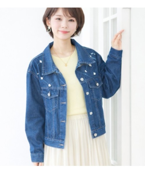 LAUTRE COTE(ロウトレコウト)の「パールステッチワークデニムジャケット(デニムジャケット・レディース・インディゴブルー/ライトインディゴブルー・FREE)」の1枚目の写真