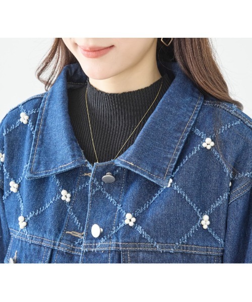 LAUTRE COTE(ロウトレコウト)の「パールステッチワークデニムジャケット(デニムジャケット・レディース・インディゴブルー/ライトインディゴブルー・FREE)」の3枚目の写真