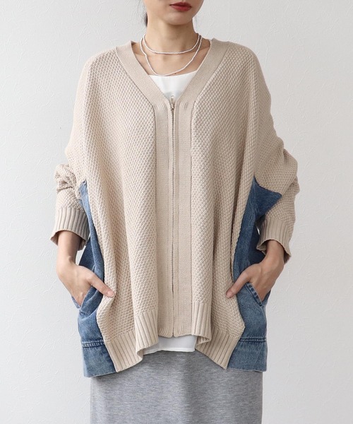 Three Four Time（ｽﾘｰﾌｫｰﾀｲﾑ）の「デニムコンビＶZIPブルゾン（ブルゾン・レディース・ベージュ/チャコールグレー・FREE）」の2枚目の写真