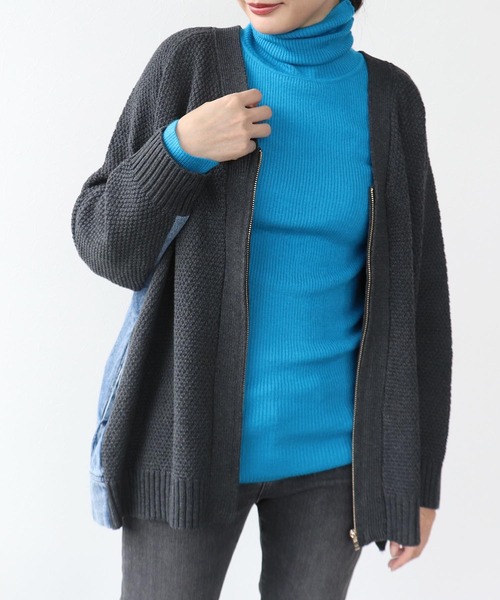 Three Four Time（ｽﾘｰﾌｫｰﾀｲﾑ）の「デニムコンビＶZIPブルゾン（ブルゾン・レディース・ベージュ/チャコールグレー・FREE）」の4枚目の写真