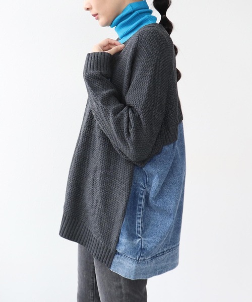 Three Four Time（ｽﾘｰﾌｫｰﾀｲﾑ）の「デニムコンビＶZIPブルゾン（ブルゾン・レディース・ベージュ/チャコールグレー・FREE）」の5枚目の写真