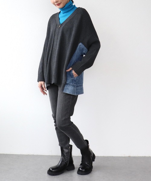 Three Four Time（ｽﾘｰﾌｫｰﾀｲﾑ）の「デニムコンビＶZIPブルゾン（ブルゾン・レディース・ベージュ/チャコールグレー・FREE）」の8枚目の写真