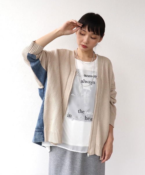 Three Four Time（ｽﾘｰﾌｫｰﾀｲﾑ）の「デニムコンビＶZIPブルゾン（ブルゾン・レディース・ベージュ/チャコールグレー・FREE）」の9枚目の写真